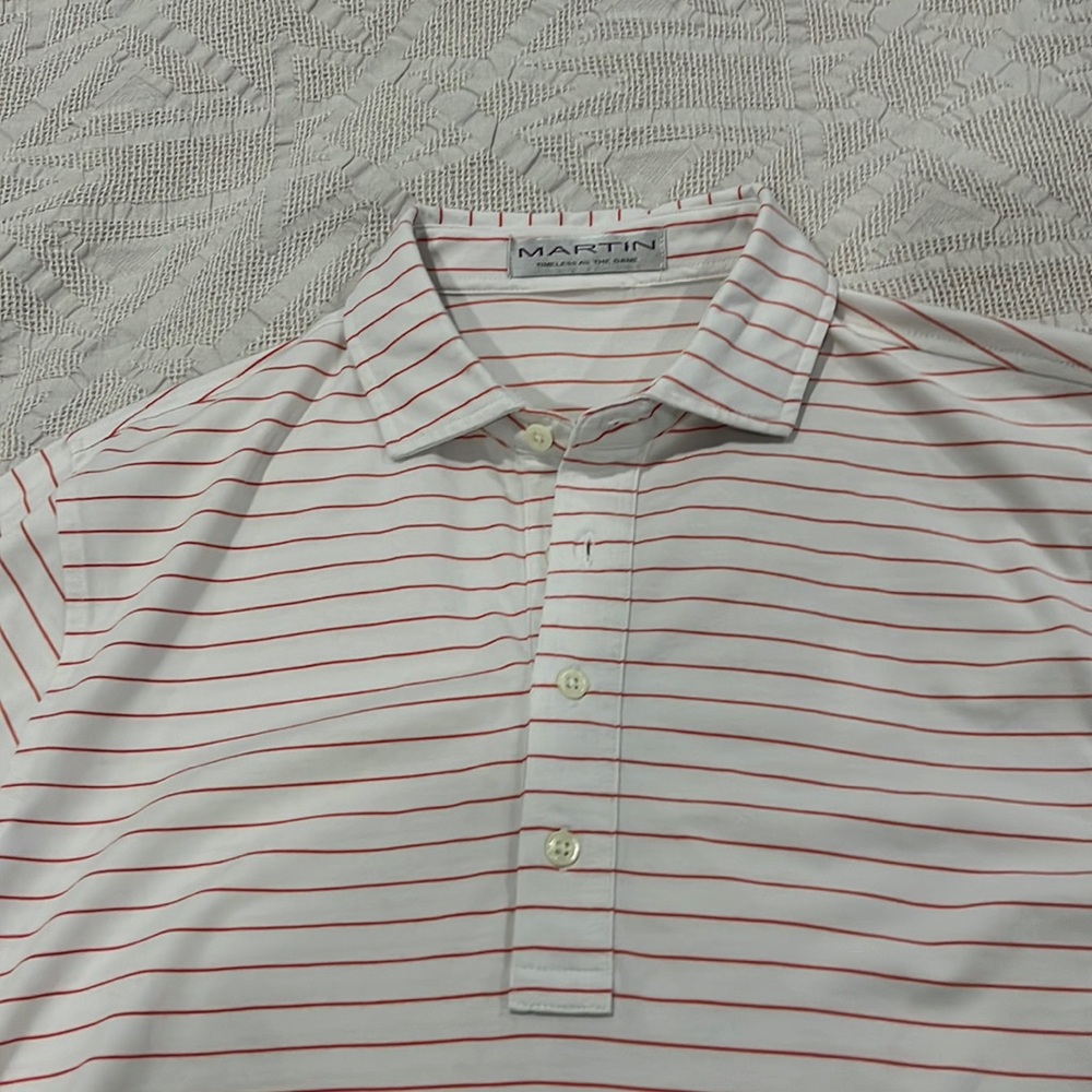 Martin Golf Shirt, Medium, White with Red Stripes
